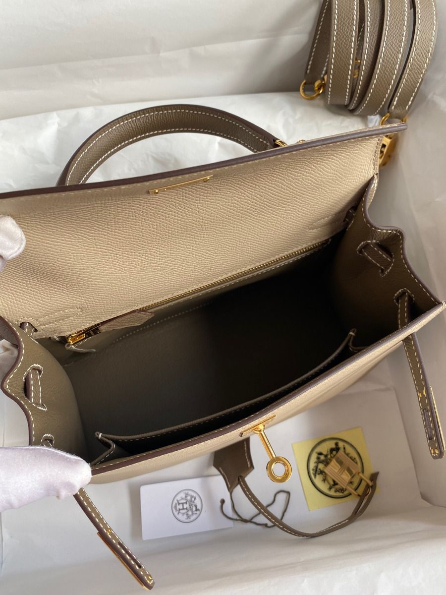 Hermes Kelly Sellier 25 Bicolor Bag in Trench and Taupe Epsom Calfskin - Image 9