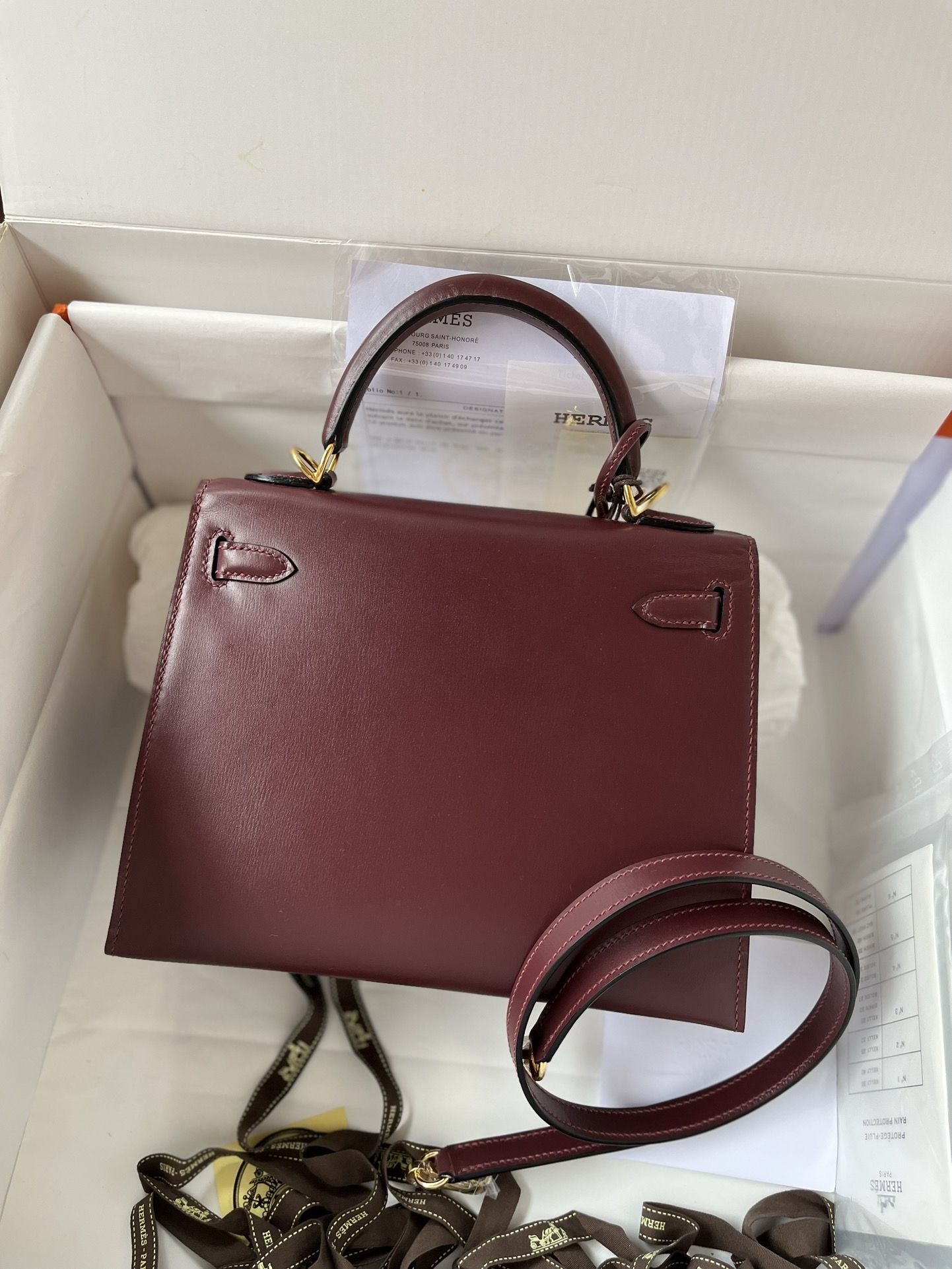 Hermes Kelly Sellier 25 Handmade Bag in Bordeaux Box Calfskin - Image 3