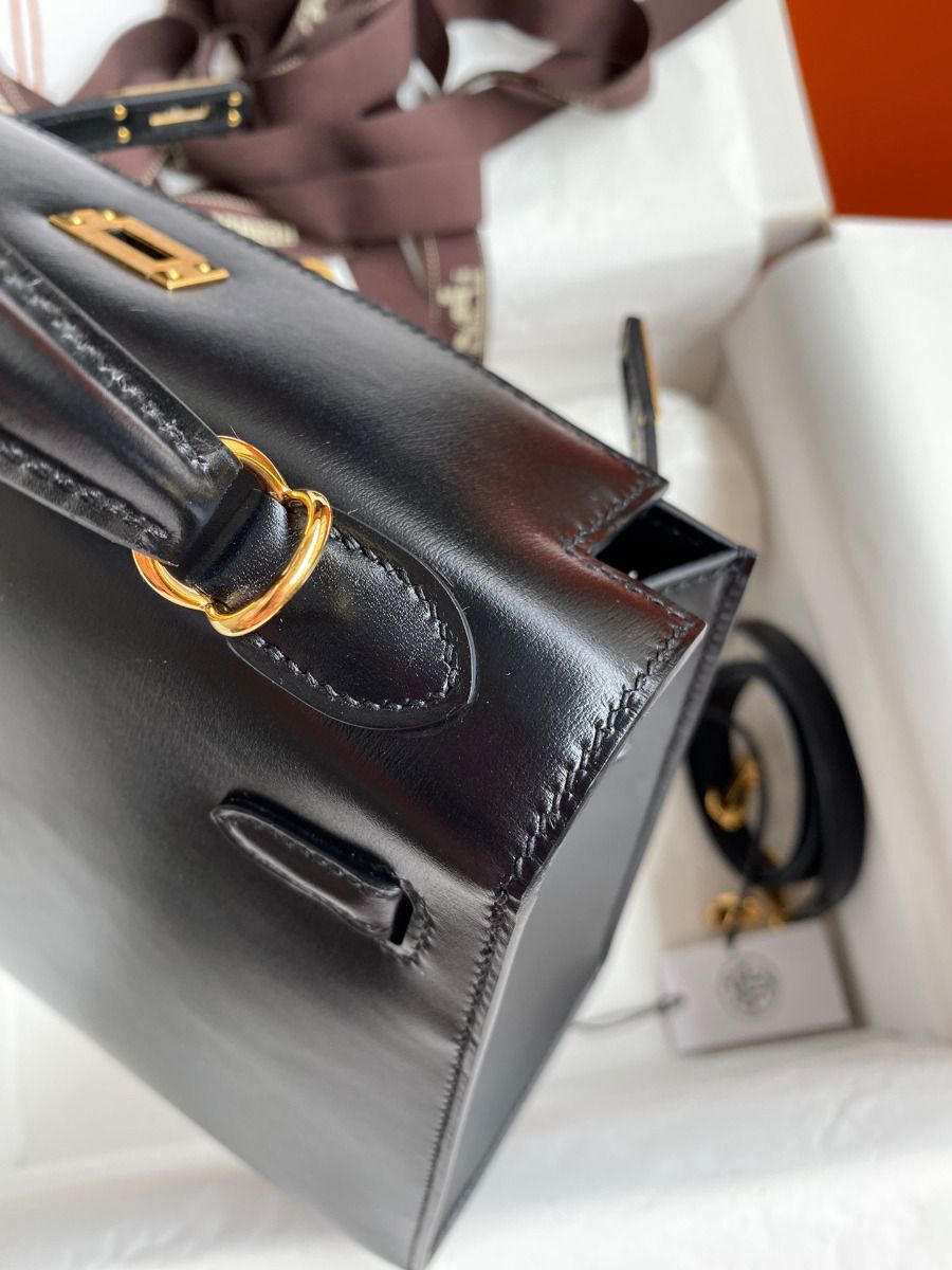 Hermes Kelly Sellier 25 Handmade Bag In Black Box Calfskin - Image 7