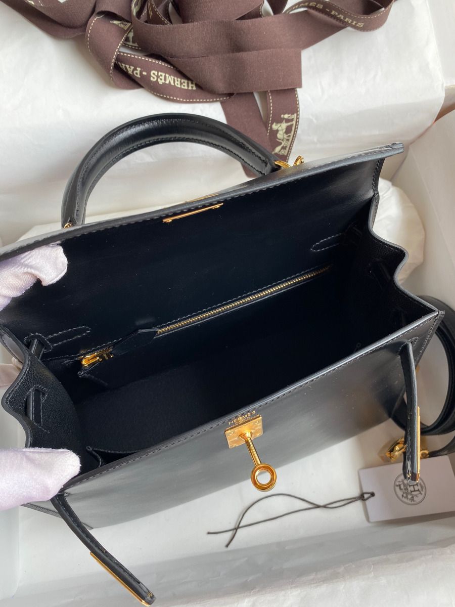 Hermes Kelly Sellier 25 Handmade Bag In Black Box Calfskin - Image 9