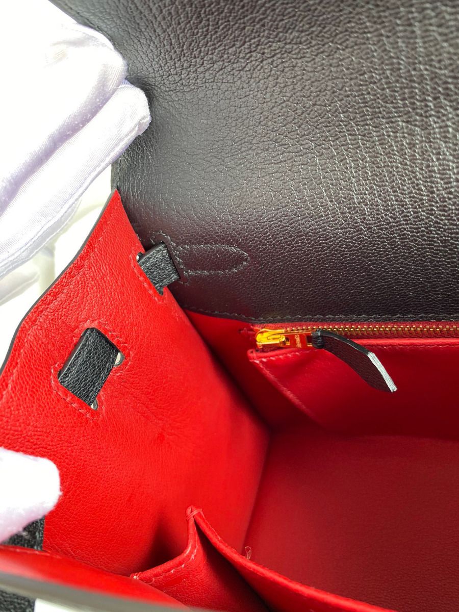 Hermes Kelly Sellier 25 Handmade Bag In Black Mysore Goatskin - Image 10