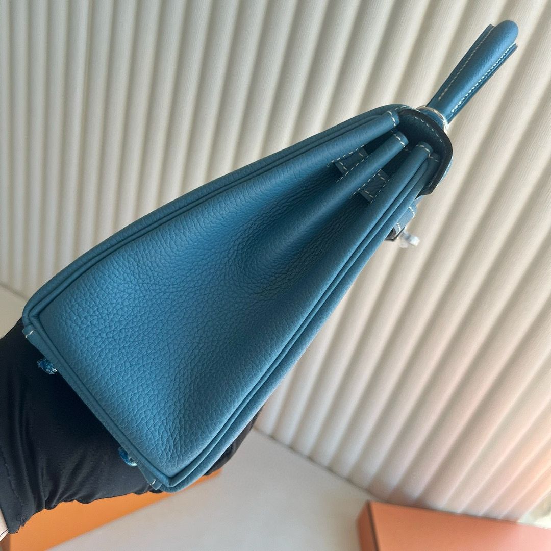 Hermes Kelly Retourne 25 Handmade Bag Blue Jean Clemence Leather - Image 5