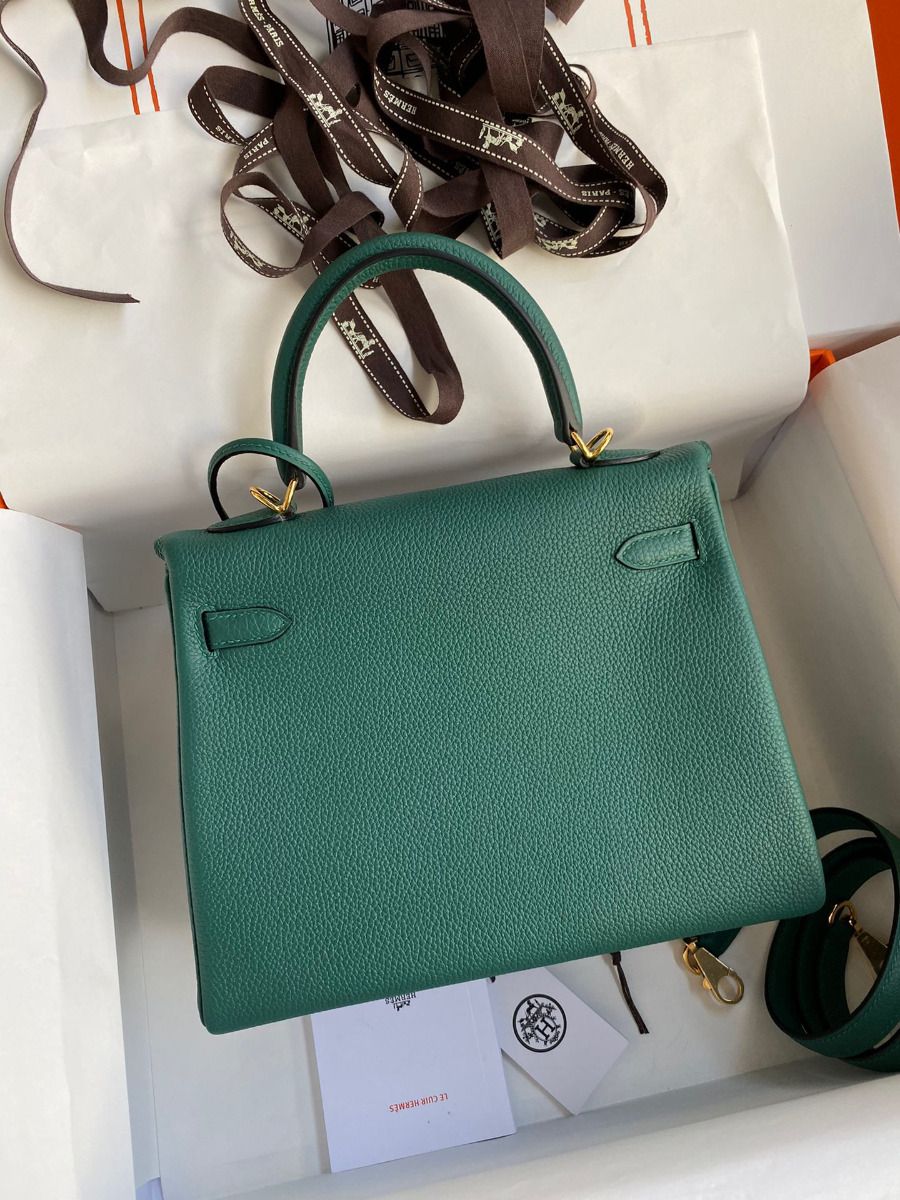 Hermes Kelly Retourne 25 Handmade Bag In Blue Paon Clemence Leather - Image 3