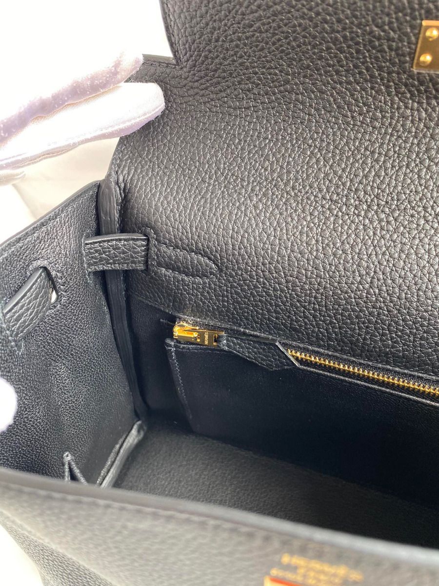 Hermes Kelly Retourne 25 Handmade Bag In Black Clemence Leather - Image 8