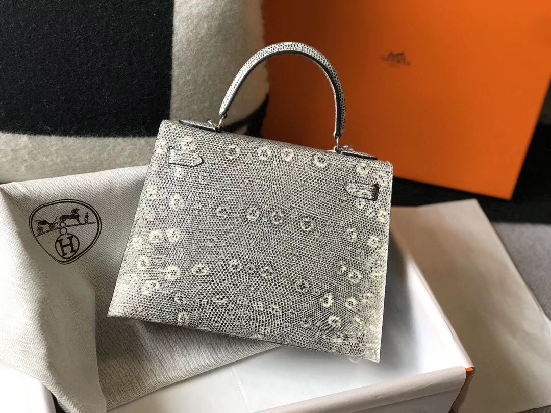 Hermes Kelly 25cm Handmade Bag In Ombre Embossed Natural Lizard - Image 3