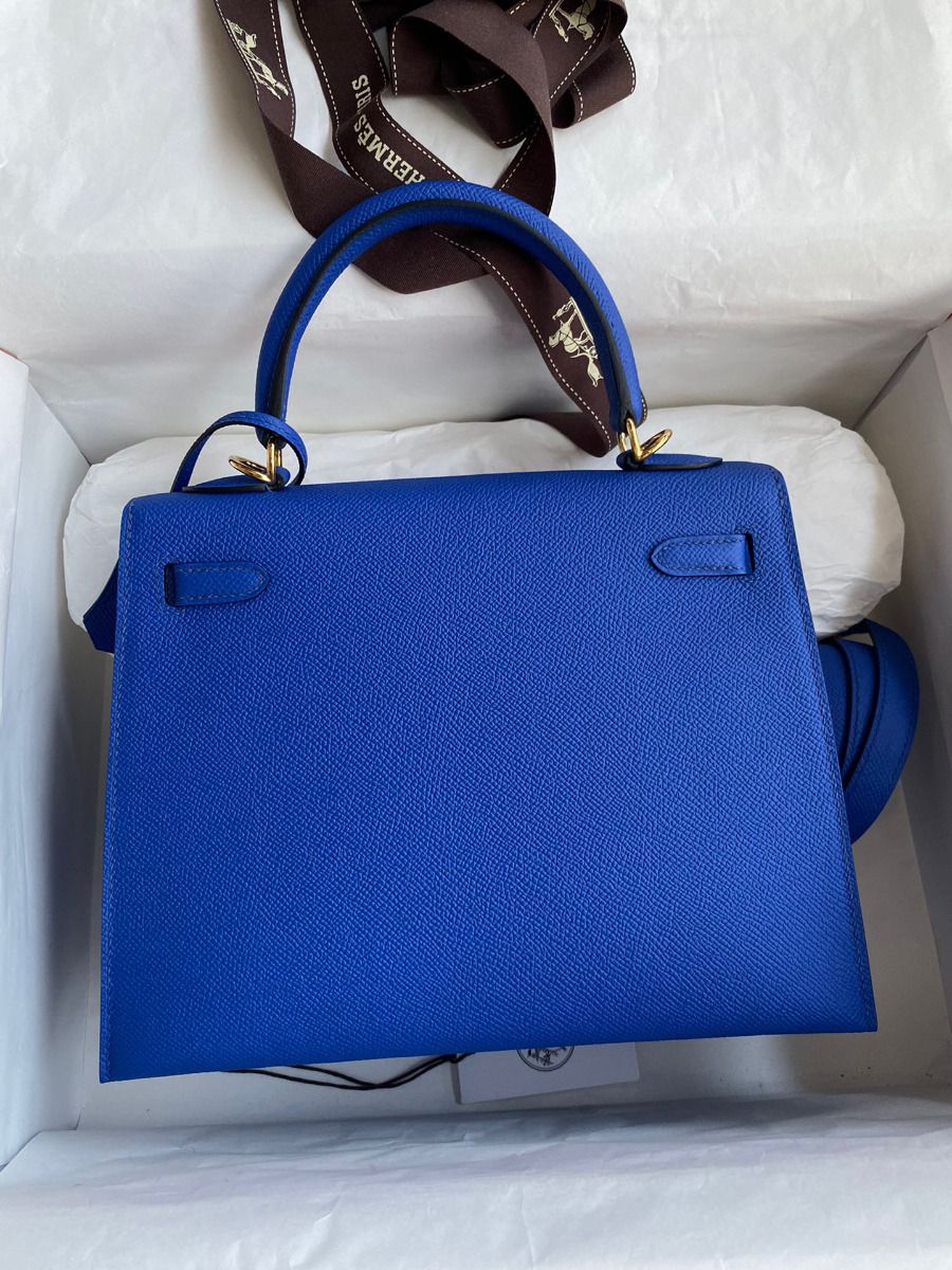 Hermes Kelly Sellier 25 Handmade Bag In Blue France Epsom Calfskin - Image 3