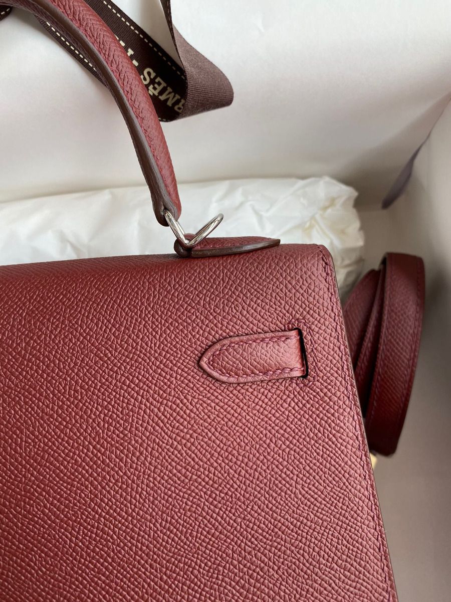 Hermes Kelly Sellier 25 Handmade Bag In Bordeaux Epsom Calfskin - Image 5