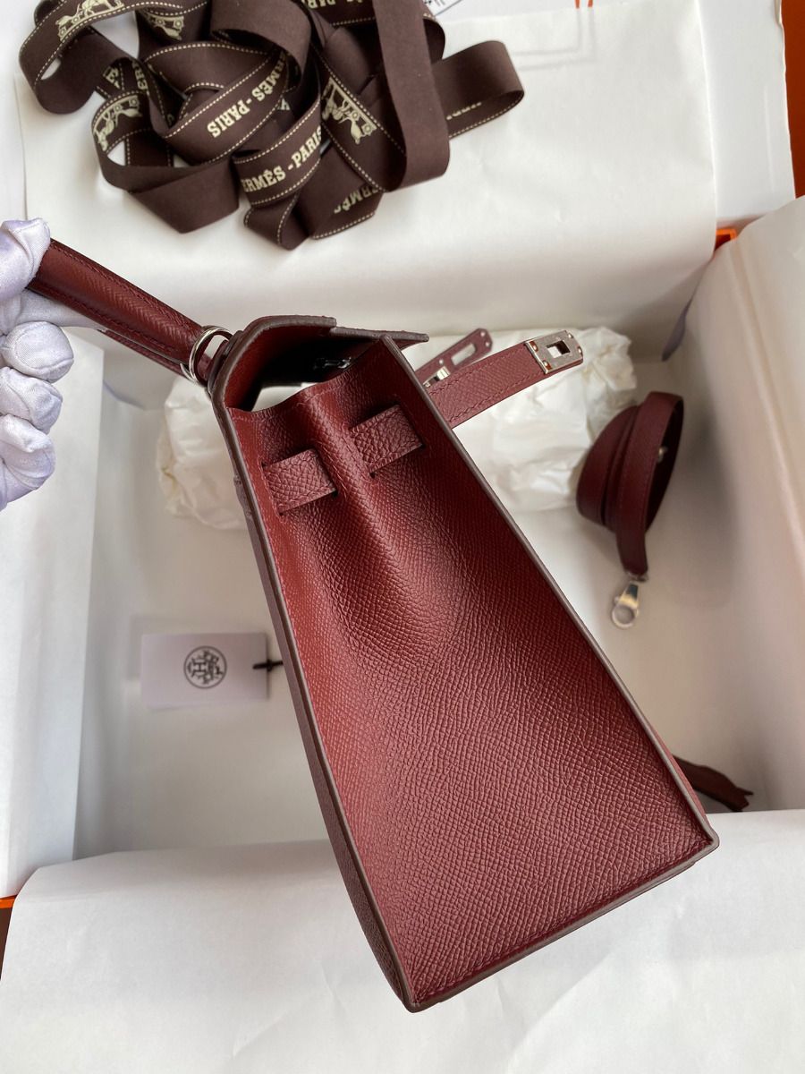 Hermes Kelly Sellier 25 Handmade Bag In Bordeaux Epsom Calfskin - Image 6