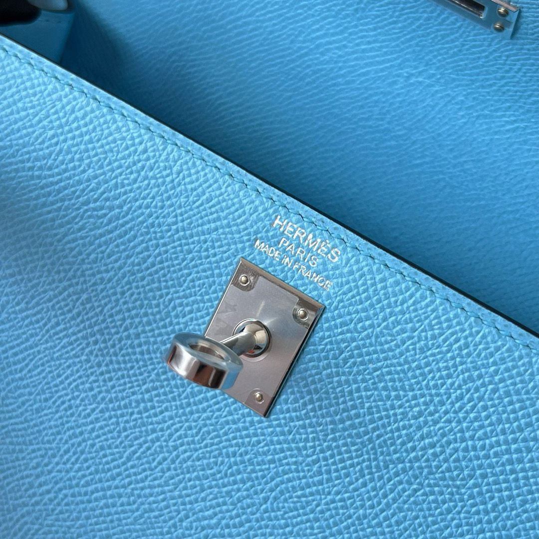 Hermes Kelly Sellier 25 Handmade Bag in Blue Azteque Epsom Calfskin - Image 8
