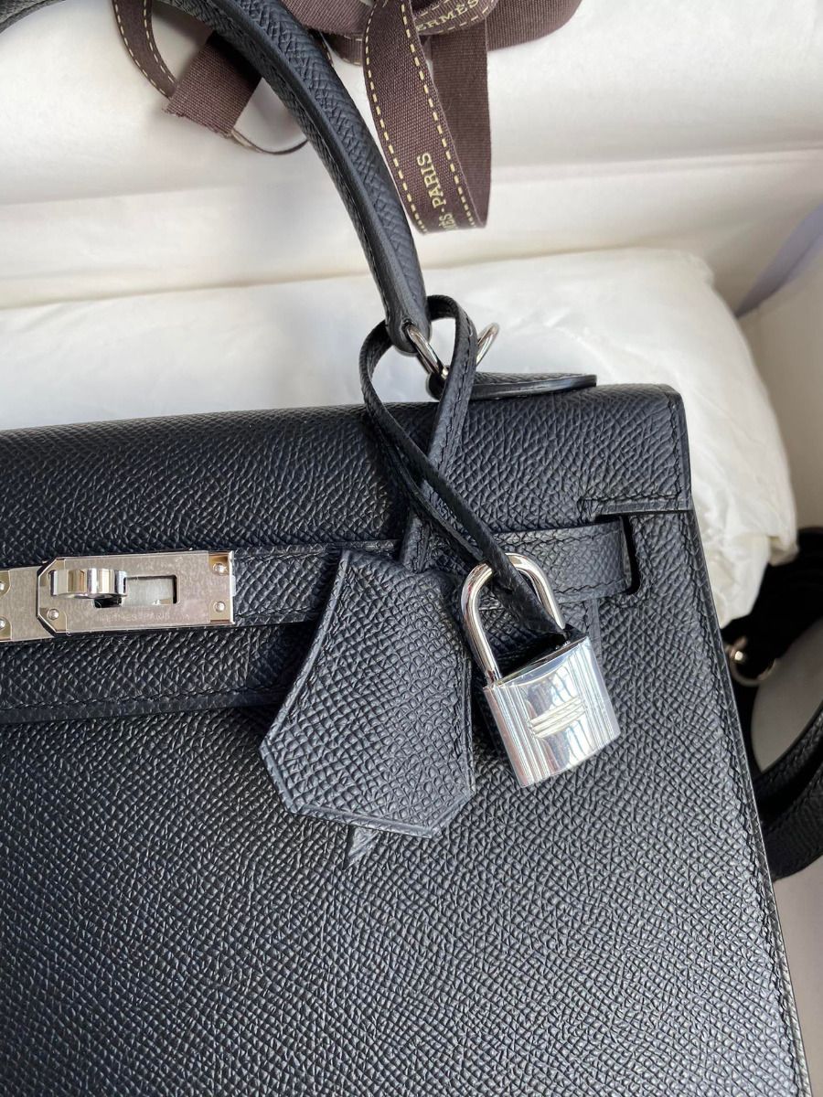 Hermes Kelly Sellier 25 Handmade Bag In Black Epsom Calfskin - Image 4