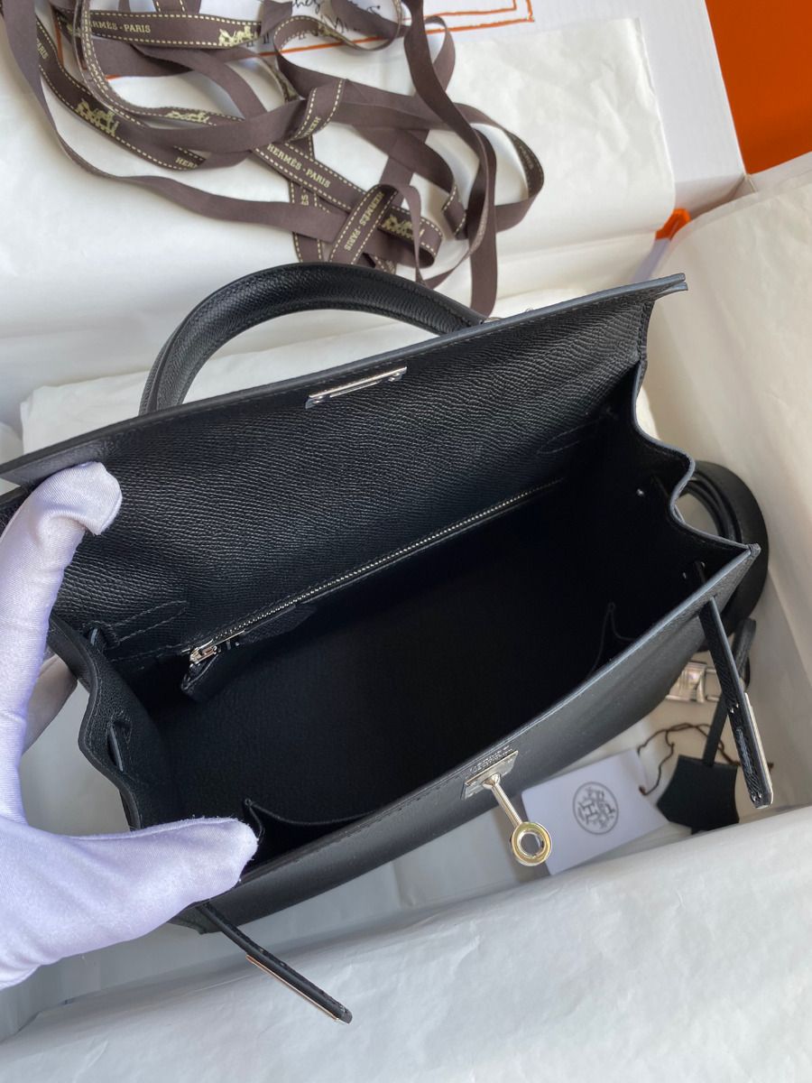 Hermes Kelly Sellier 25 Handmade Bag In Black Epsom Calfskin - Image 9