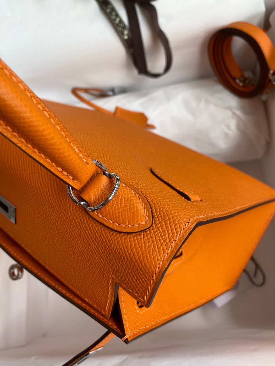 Hermes Kelly Sellier 25 Handmade Bag In Orange Epsom Calfskin - Image 9