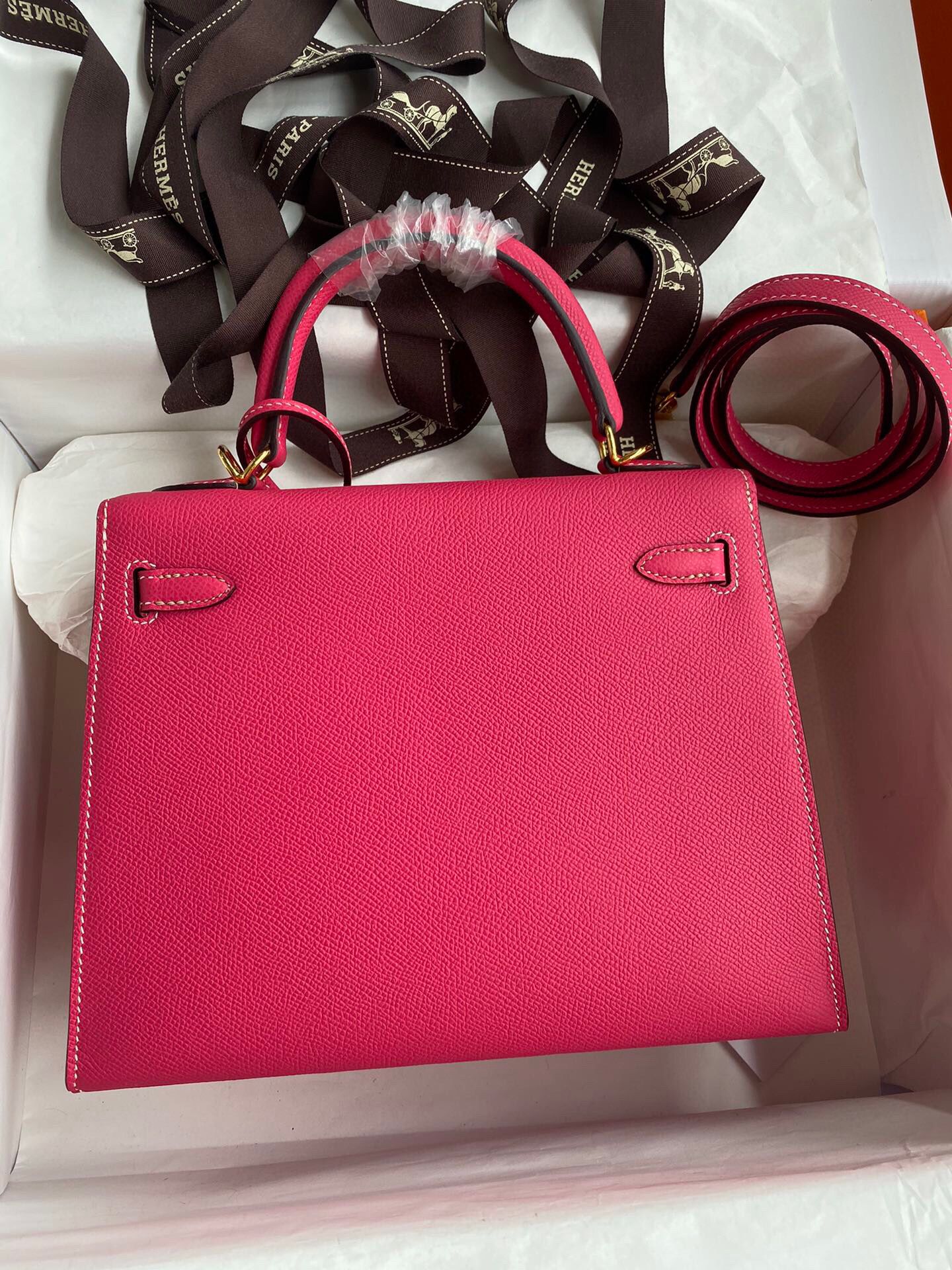 Hermes Kelly Sellier 25 Handmade Bag In Peach Epsom Calfskin - Image 3