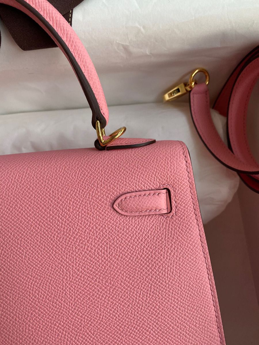 Hermes Kelly Sellier 25 Handmade Bag In Rose Confetti Epsom Calfskin - Image 5