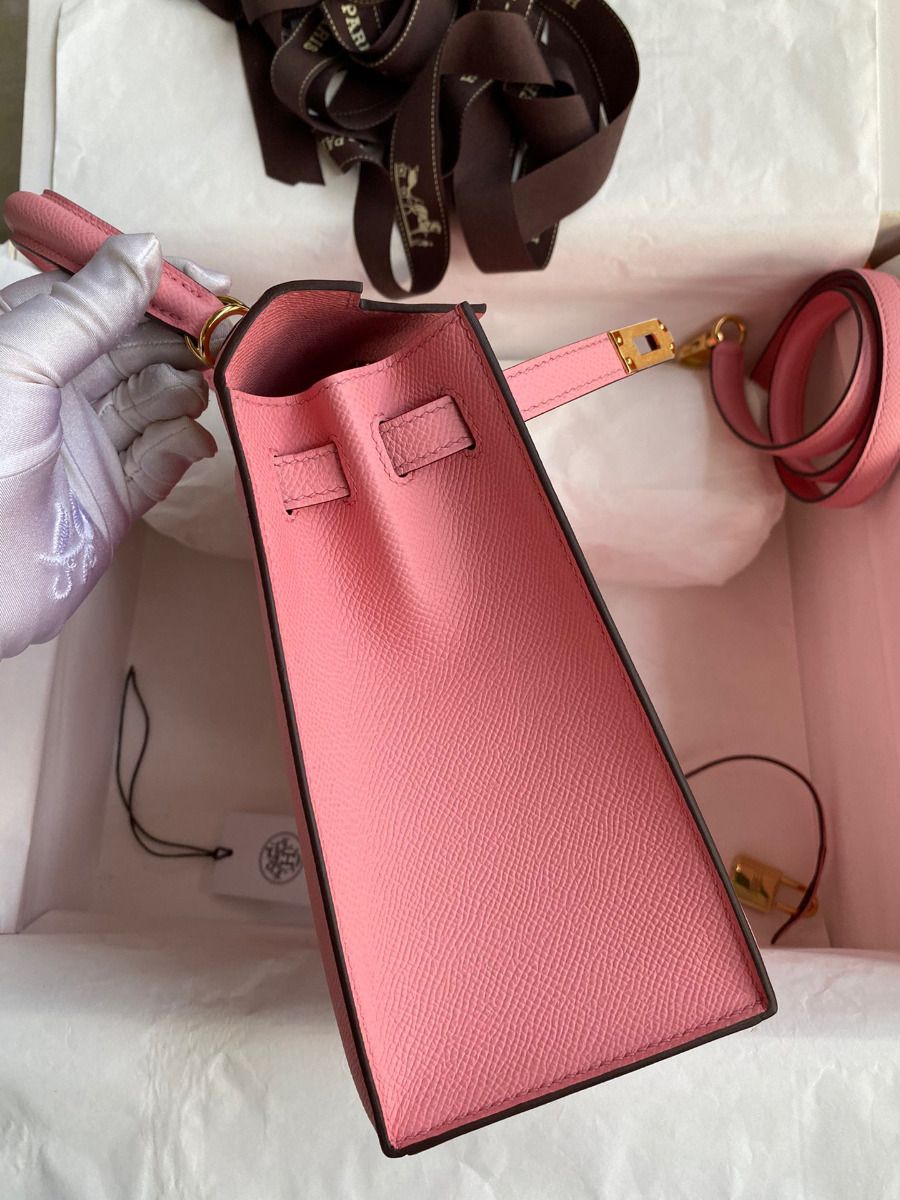 Hermes Kelly Sellier 25 Handmade Bag In Rose Confetti Epsom Calfskin - Image 6