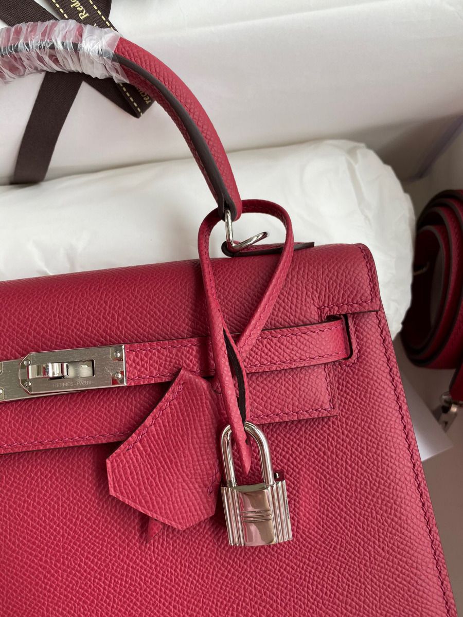 Hermes Kelly Sellier 25 Handmade Bag In Ruby Epsom Calfskin - Image 4