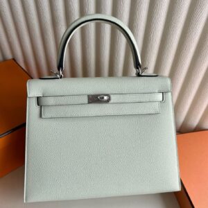 Hermes Kelly Sellier 25 Handmade Bag in Vert Fizz Epsom Calfskin