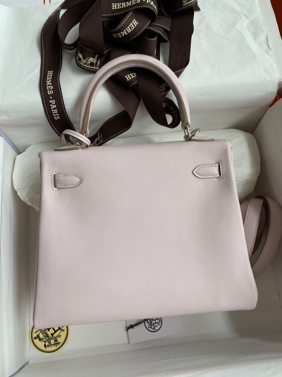 Hermes Kelly Retourne 25 Handmade Bag In Mauve Pale Swift Calfskin - Image 3