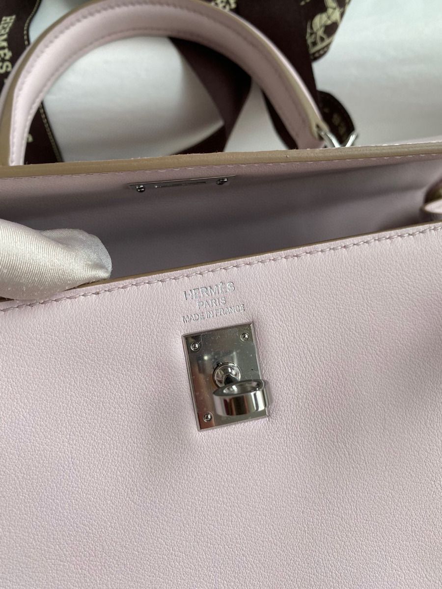 Hermes Kelly Retourne 25 Handmade Bag In Mauve Pale Swift Calfskin - Image 8