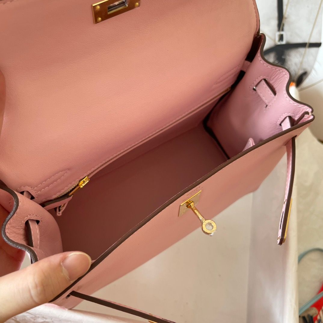 Hermes Kelly Retourne 25 Handmade Bag In Pink Swift Calfskin - Image 9