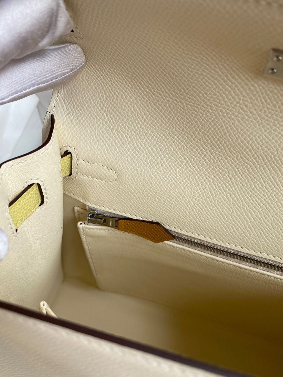 Hermes Kelly Sellier 25 Tricolor Bag in Craie/Sesame/Yellow Epsom Calfskin - Image 10