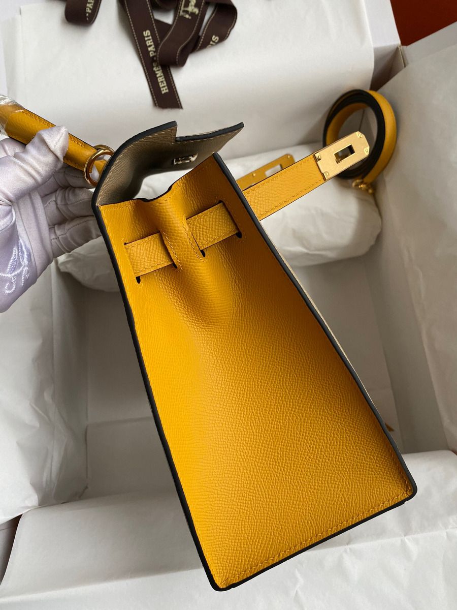Hermes Kelly Sellier 28 Bicolor Bag in Trench and Yellow Epsom Calfskin - Image 6
