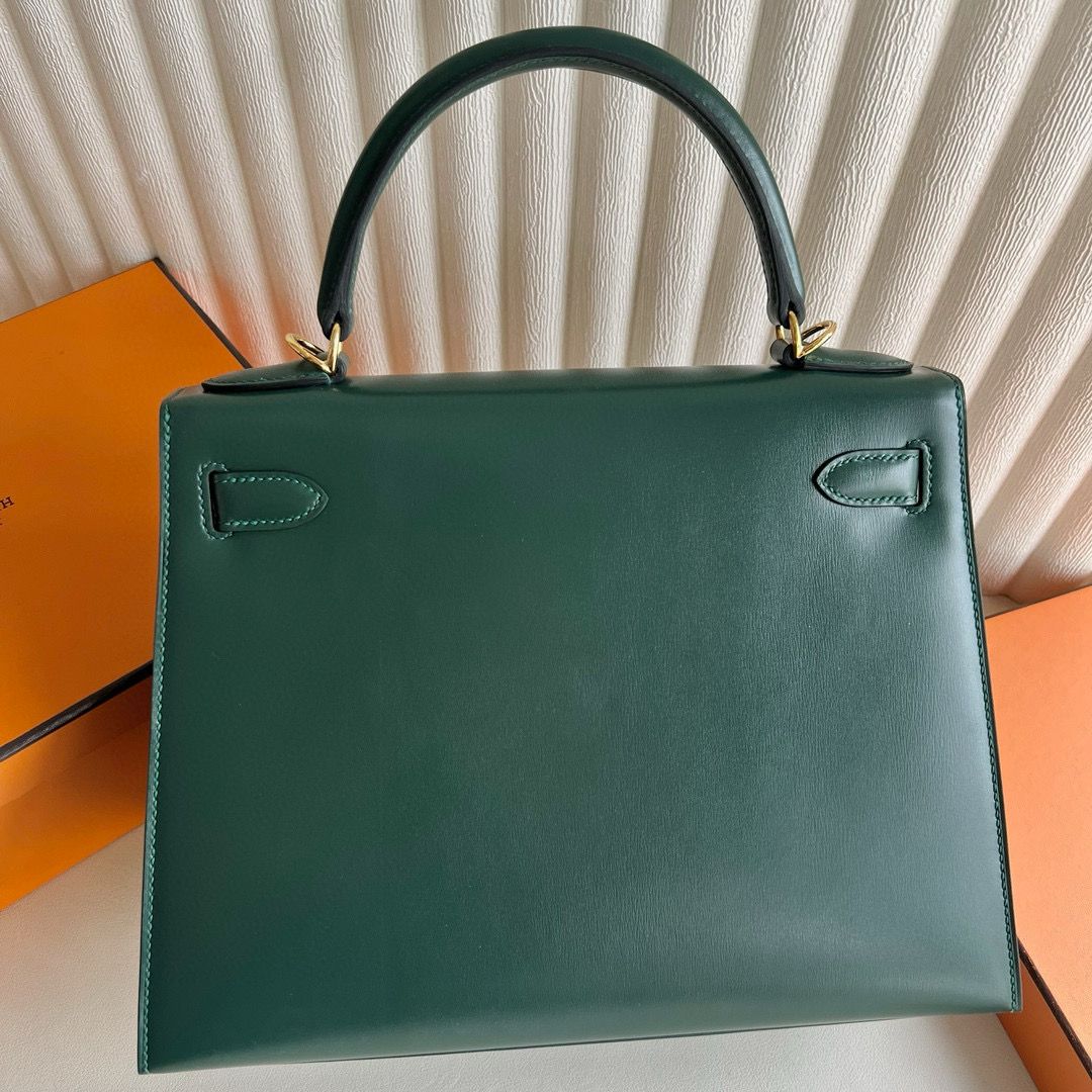 Hermes Kelly Sellier 28 Handmade Bag in Vert Fonce Box Calfskin - Image 9