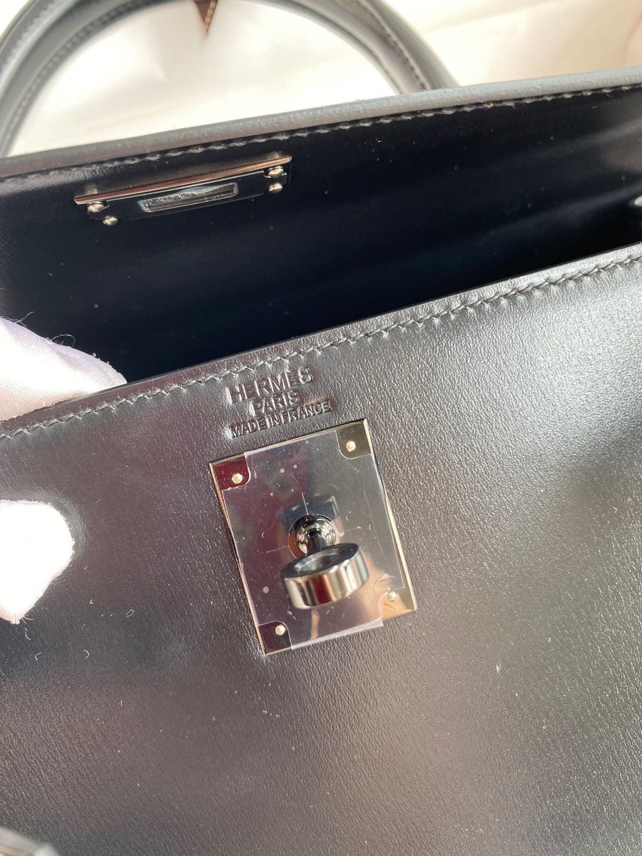 Hermes Kelly Sellier 28 Handmade Bag In Black Box Calfskin - Image 8