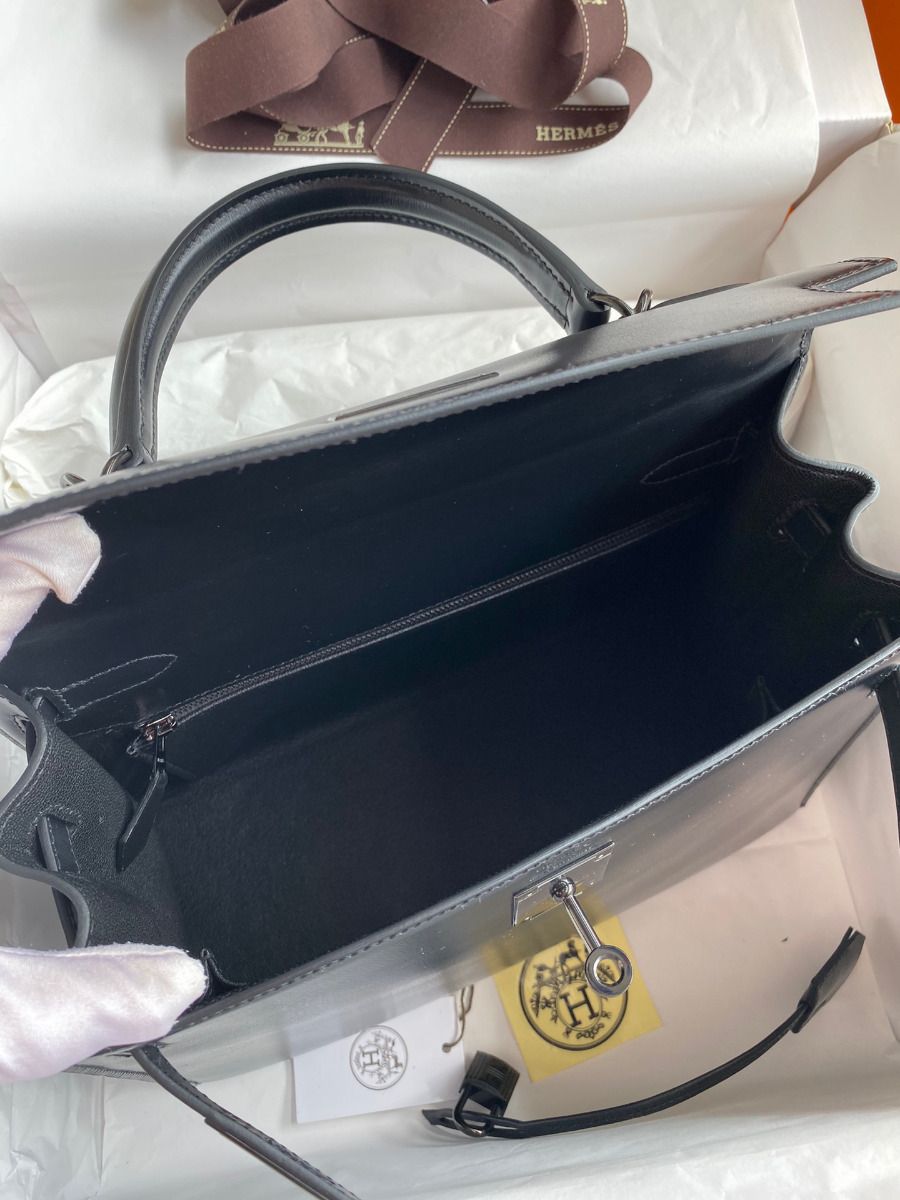Hermes Kelly Sellier 28 Handmade Bag In Black Box Calfskin - Image 9