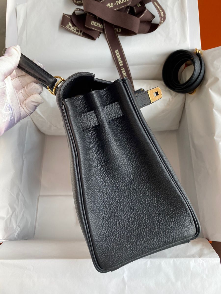 Hermes Kelly Retourne 28 Handmade Bag In Black Clemence Leather - Image 6