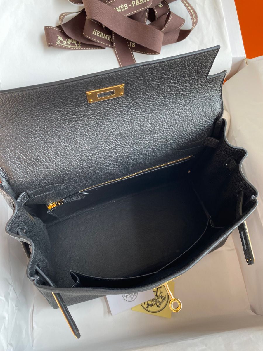 Hermes Kelly Retourne 28 Handmade Bag In Black Clemence Leather - Image 10