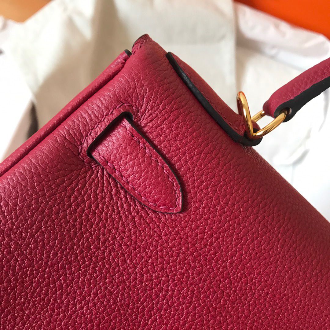Hermes Kelly Retourne 28 Handmade Bag In Ruby Clemence Leather - Image 5
