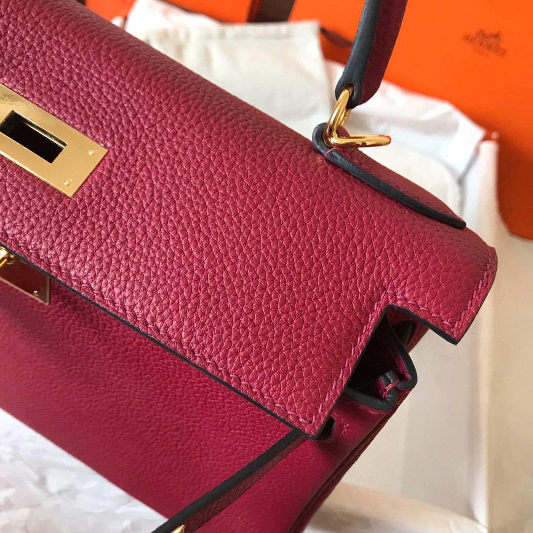 Hermes Kelly Retourne 28 Handmade Bag In Ruby Clemence Leather - Image 7