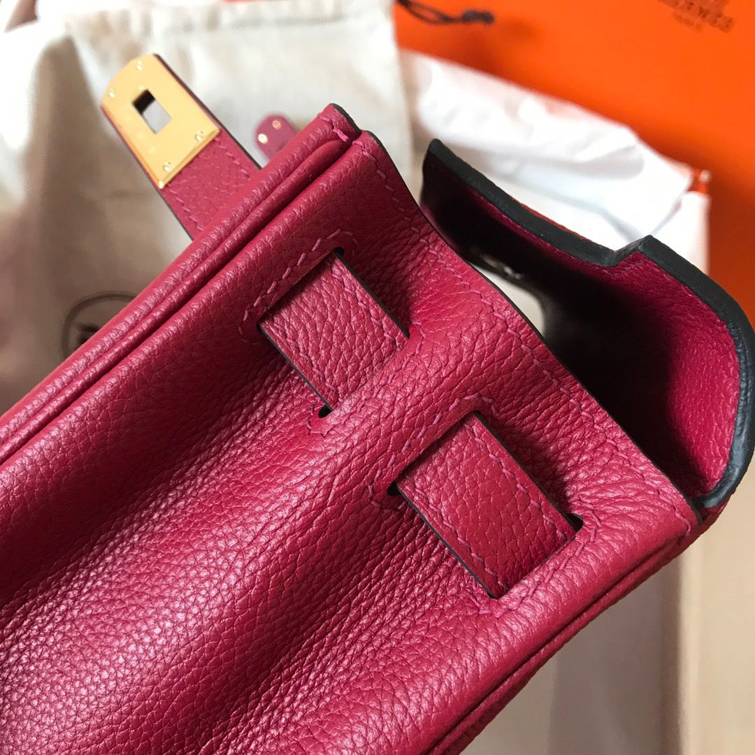 Hermes Kelly Retourne 28 Handmade Bag In Ruby Clemence Leather - Image 8