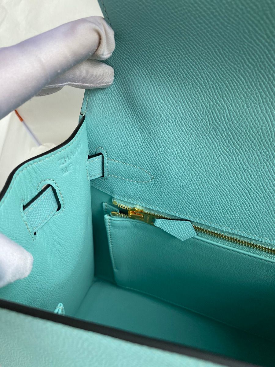 Hermes Kelly Sellier 28 Handmade Bag In Blue Atoll Epsom Calfskin - Image 10