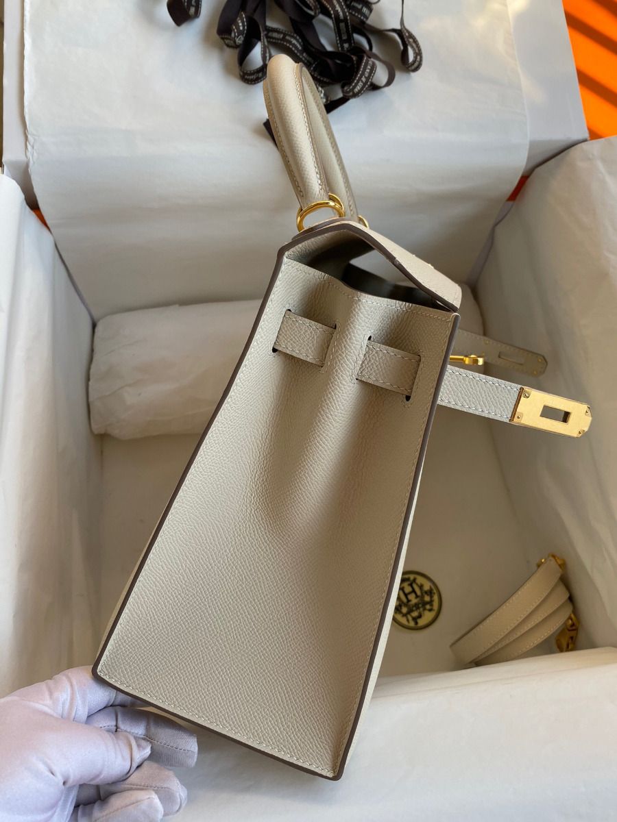 Hermes Kelly Sellier 28 Handmade Bag In Craie Epsom Calfskin - Image 6