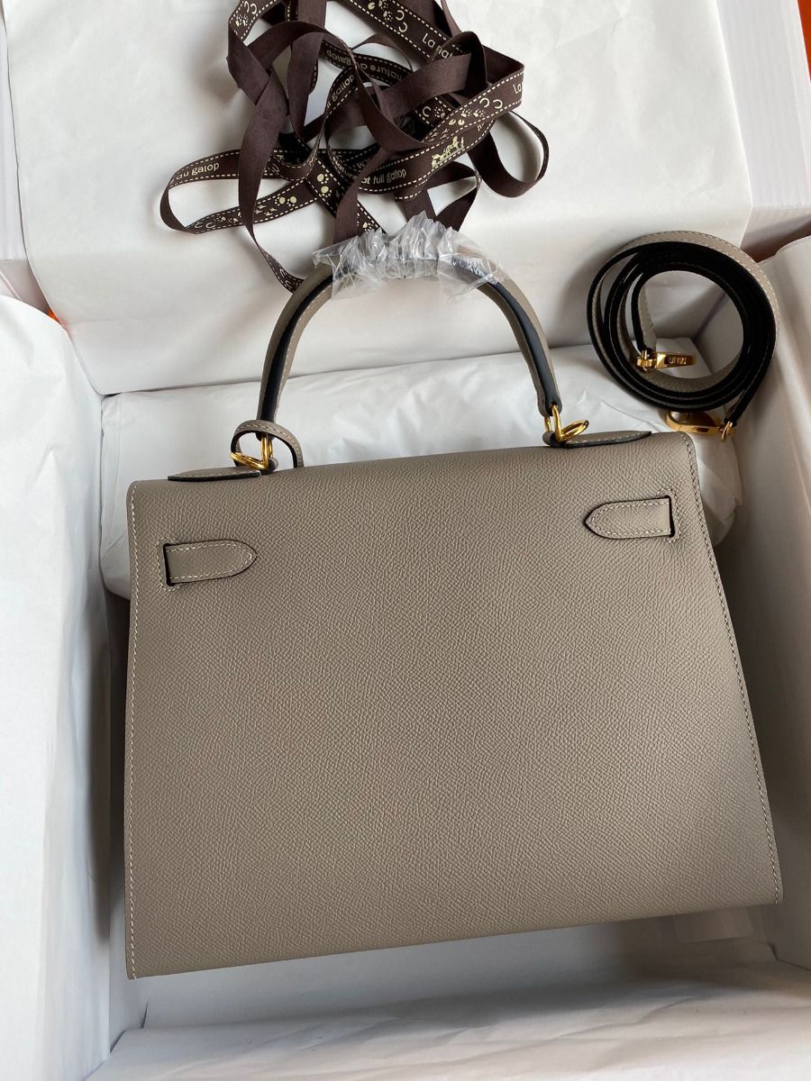 Hermes Kelly Sellier 28 Handmade Bag In Gris Asphalt Epsom Calfskin - Image 3