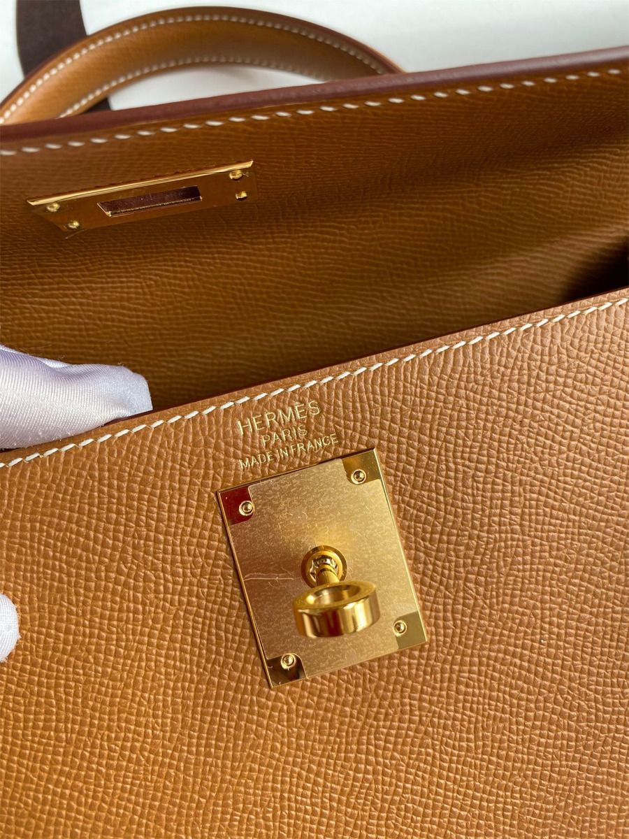 Hermes Kelly Sellier 28 Handmade Bag In Gold Epsom Calfskin - Image 8