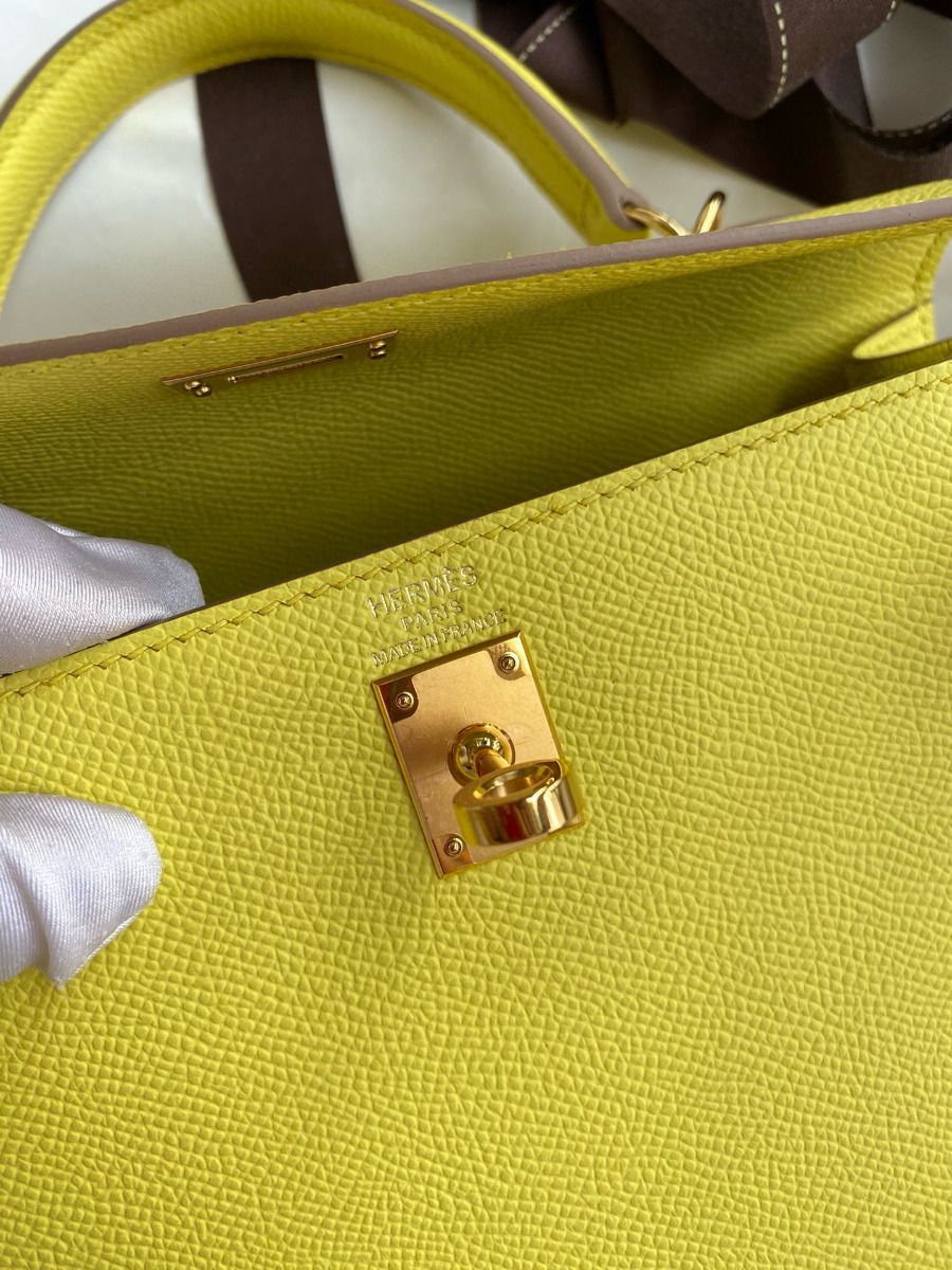 Hermes Kelly Sellier 28 Handmade Bag In Lime Epsom Calfskin - Image 8