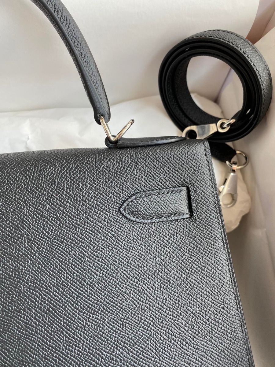 Hermes Kelly Sellier 28 Handmade Bag In Black Epsom Calfskin - Image 5