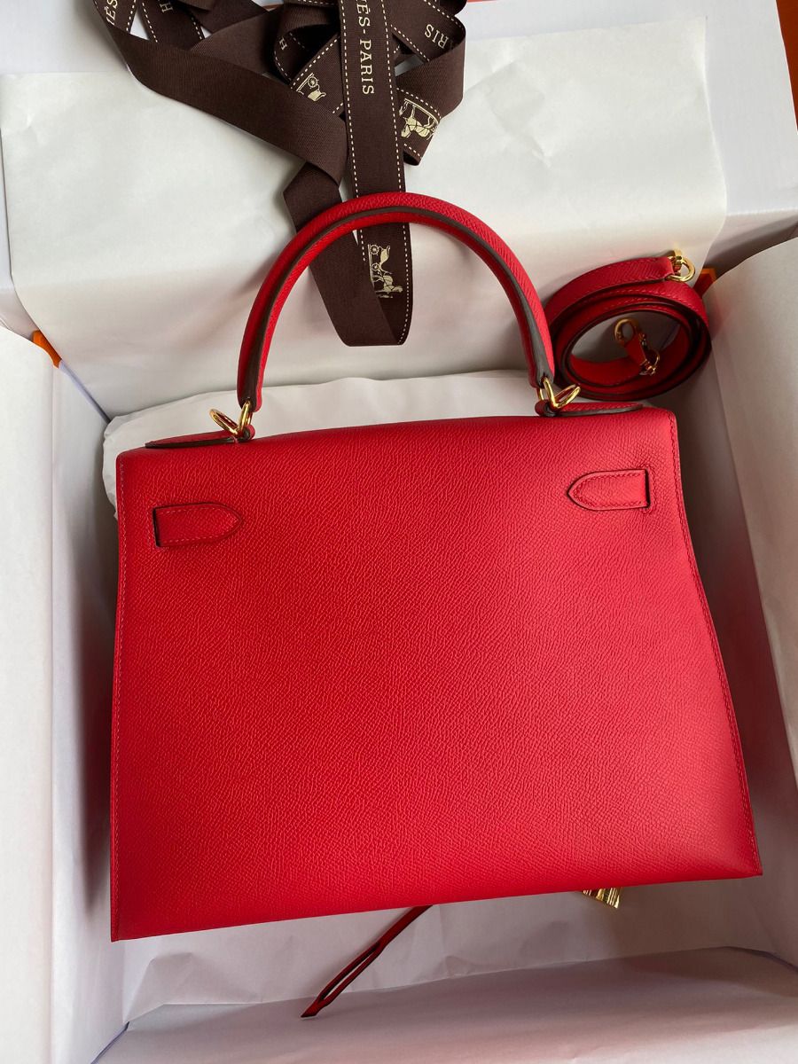 Hermes Kelly Sellier 28 Handmade Bag In Red Epsom Calfskin - Image 3