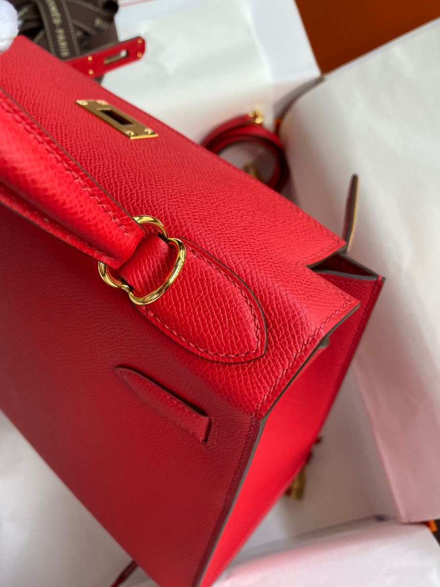 Hermes Kelly Sellier 28 Handmade Bag In Red Epsom Calfskin - Image 7
