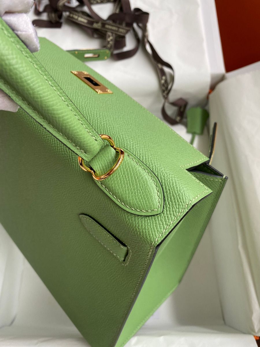 Hermes Kelly Sellier 28 Handmade Bag In Vert Criquet Epsom Calfskin - Image 7