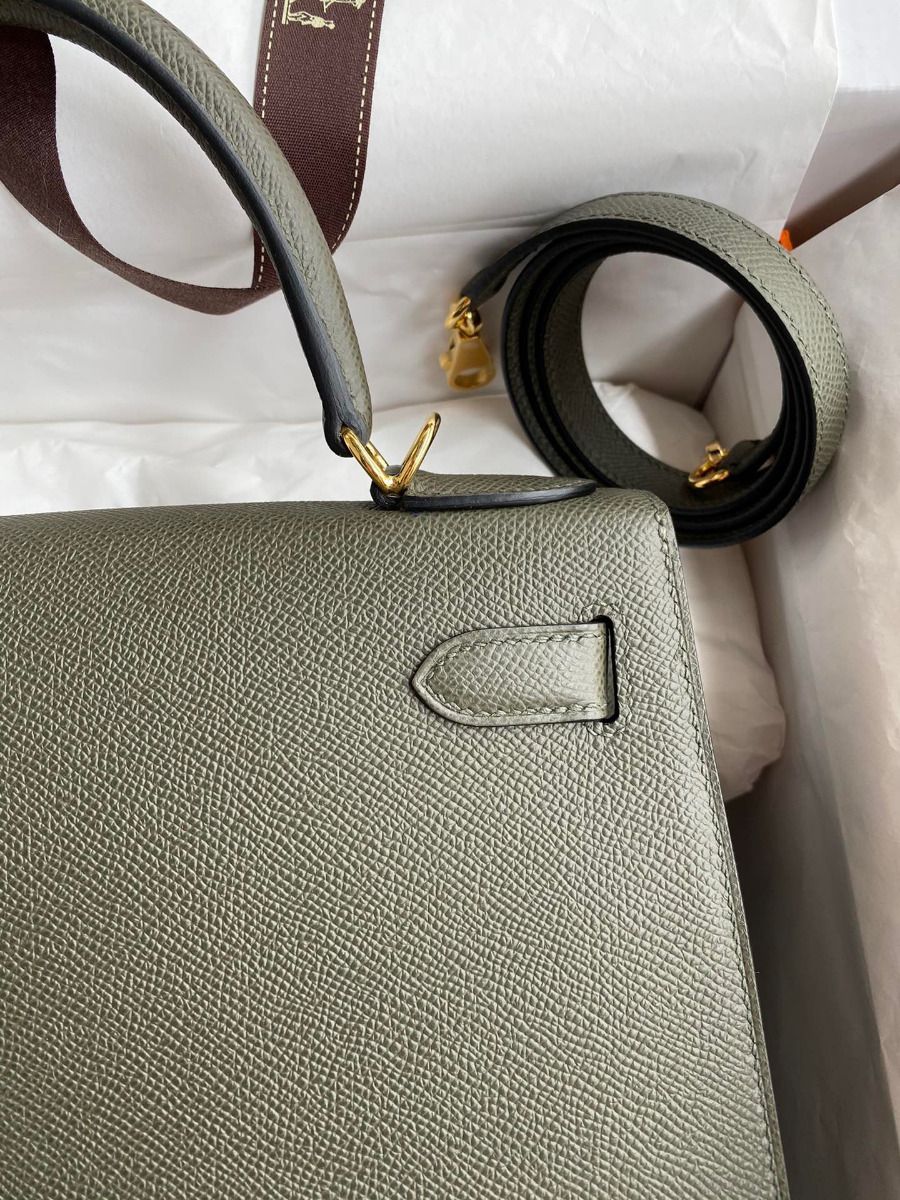 Hermes Kelly Sellier 28 Handmade Bag In Vert De Gris Epsom Calfskin - Image 5