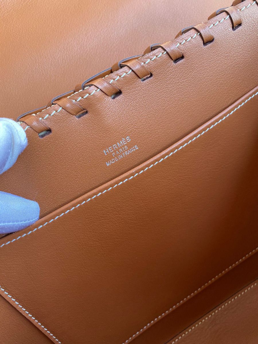 Hermes Picnic Kelly 28cm Bag in Wicker with Barenia Leather - Image 9