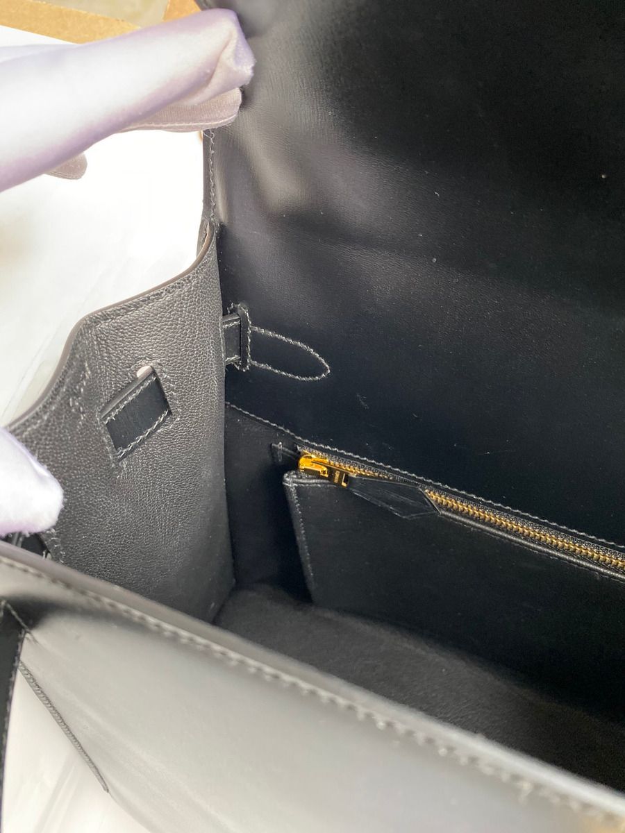 Hermes Kelly Sellier 32 Handmade Bag In Black Box Calfskin - Image 9