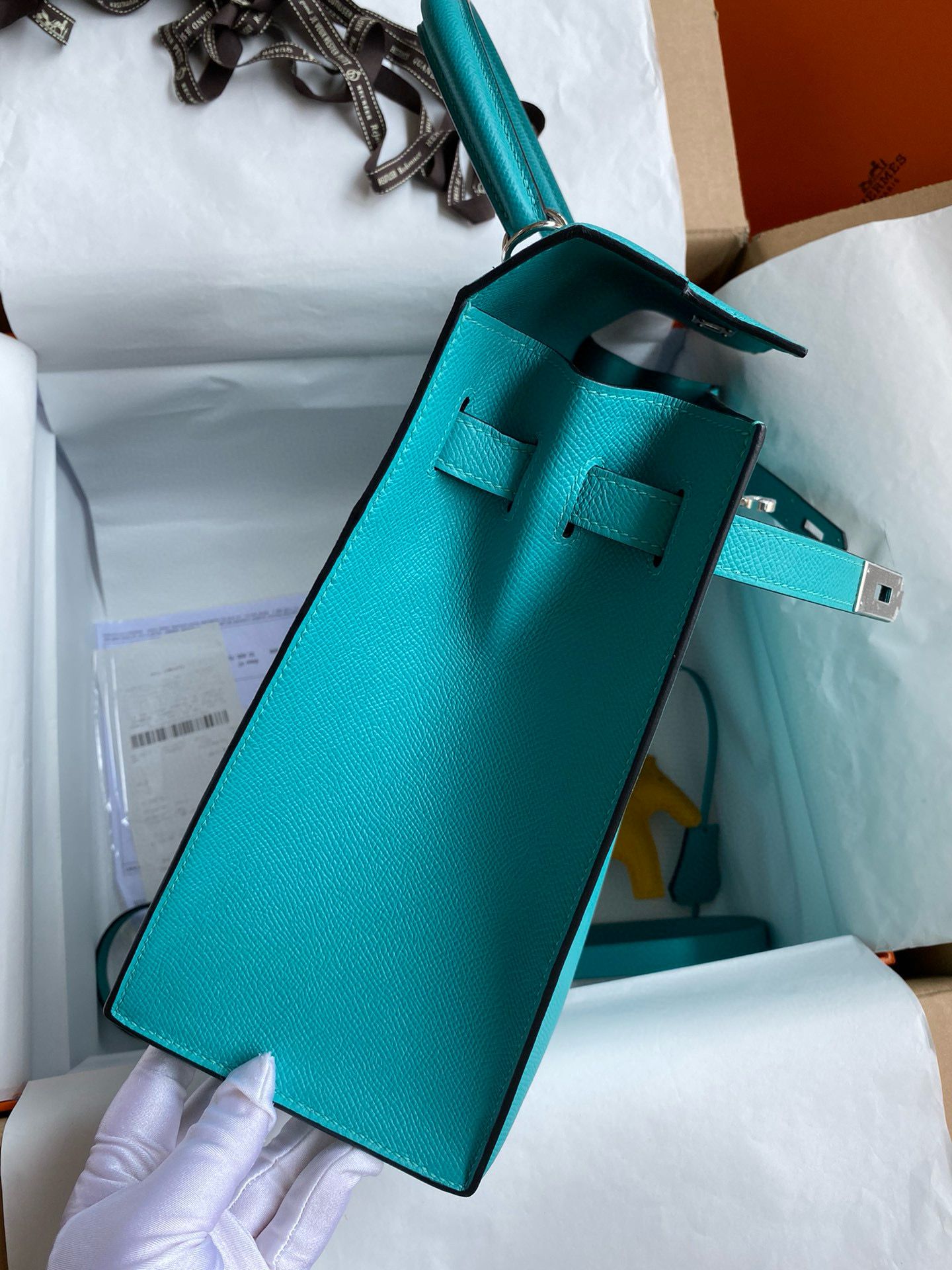 Hermes Kelly Sellier 32 Handmade Bag in Blue Paon Epsom Calfskin - Image 8