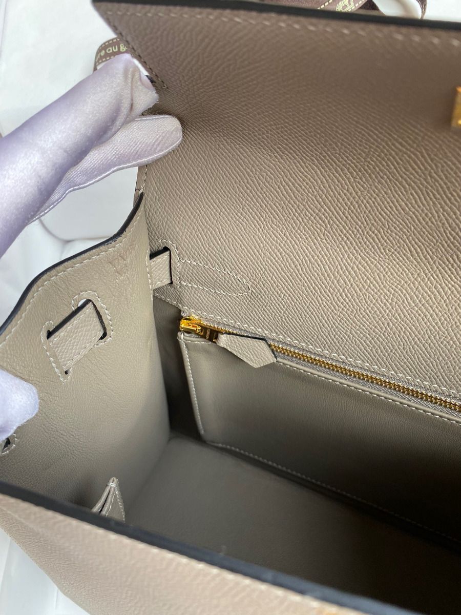 Hermes Kelly Sellier 32 Handmade Bag Gris Asphalt Black Epsom Calfskin - Image 9