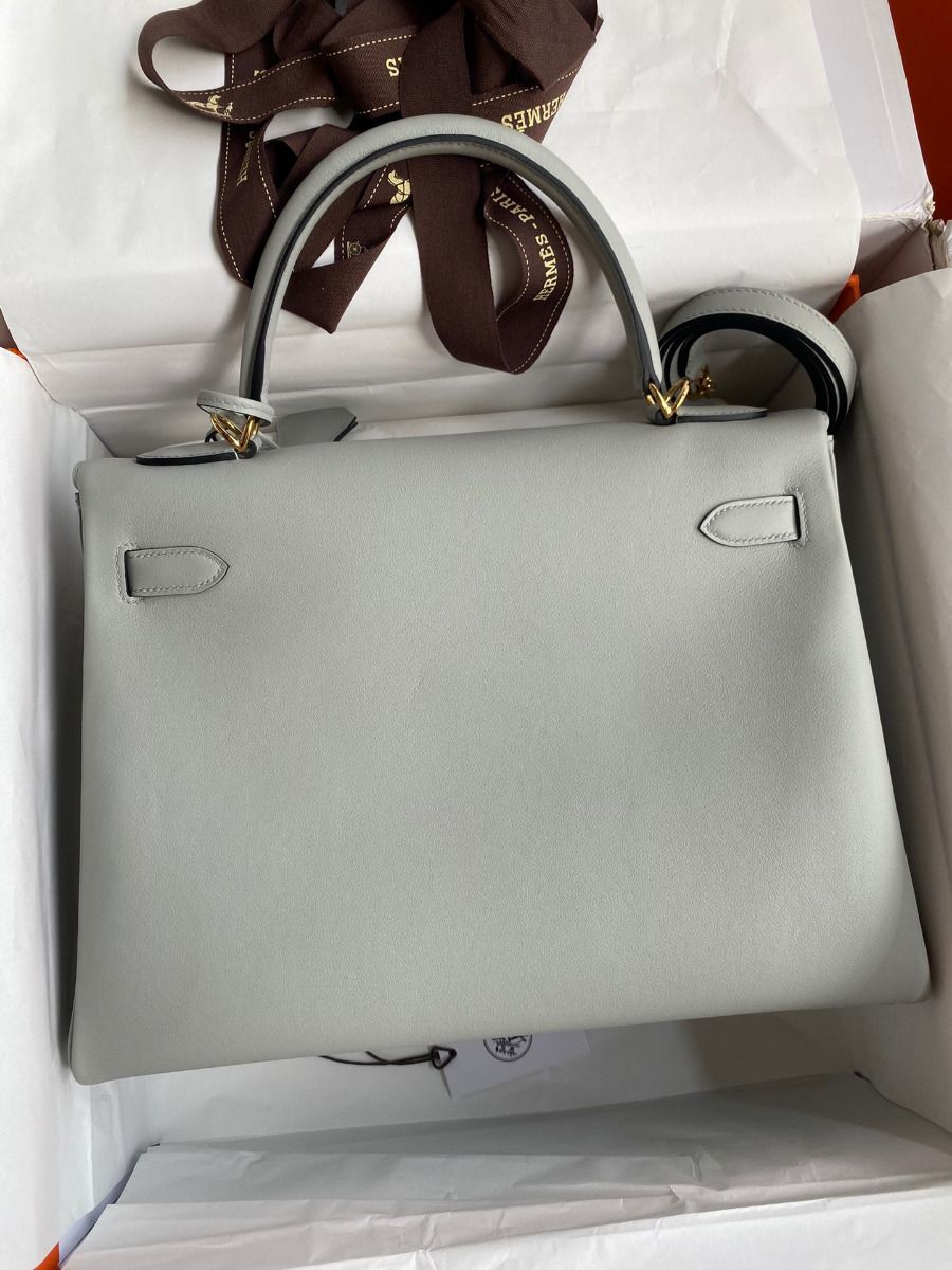 Hermes Kelly Retourne 32cm Handmade Bag In Blue Glacier Swift Calfskin - Image 3