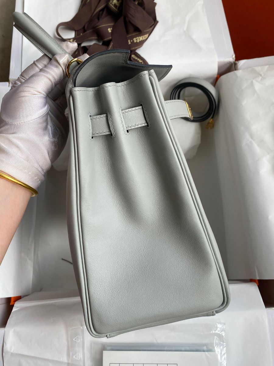 Hermes Kelly Retourne 32cm Handmade Bag In Blue Glacier Swift Calfskin - Image 6